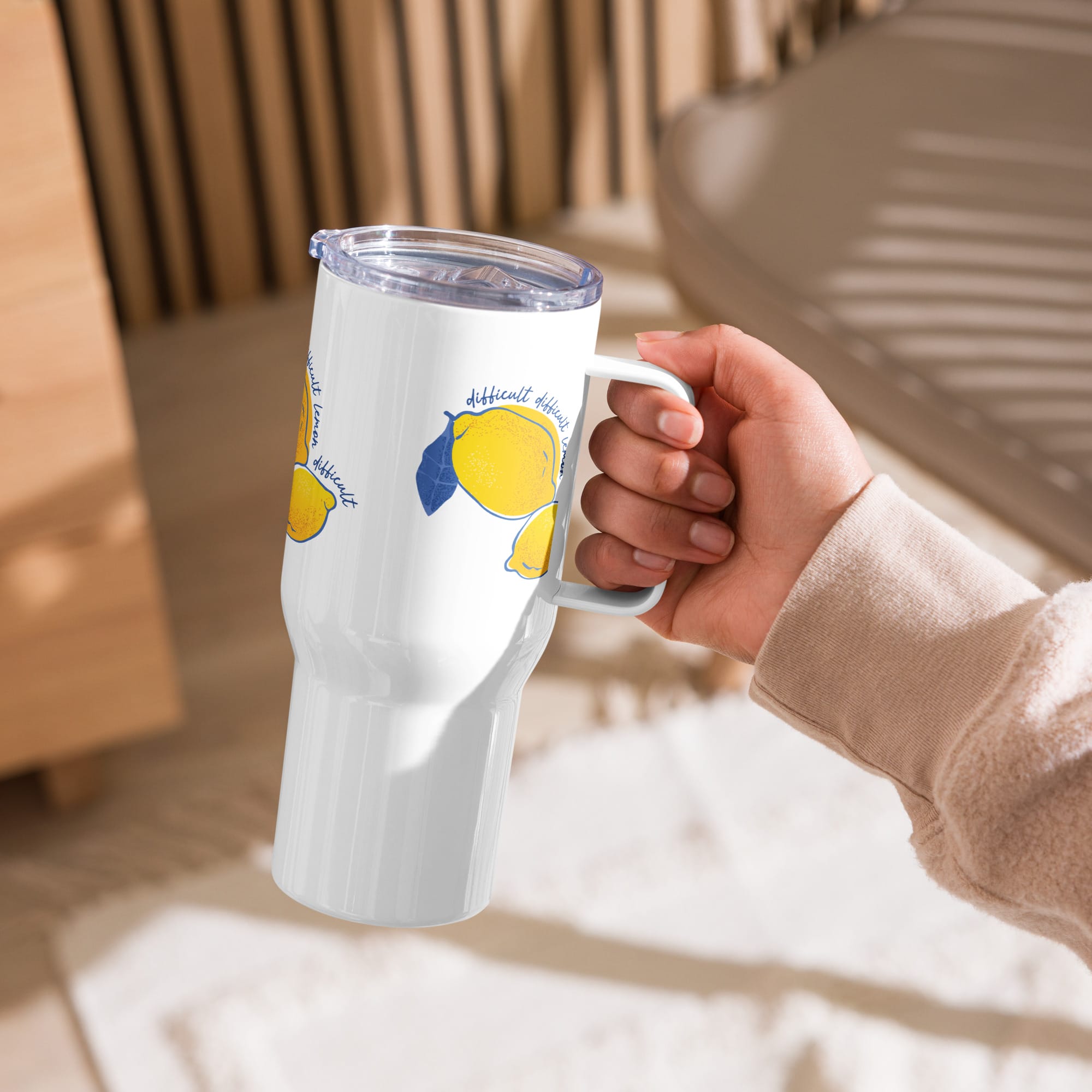 Difficult Lemon - Travel mug with a handle - Image 2