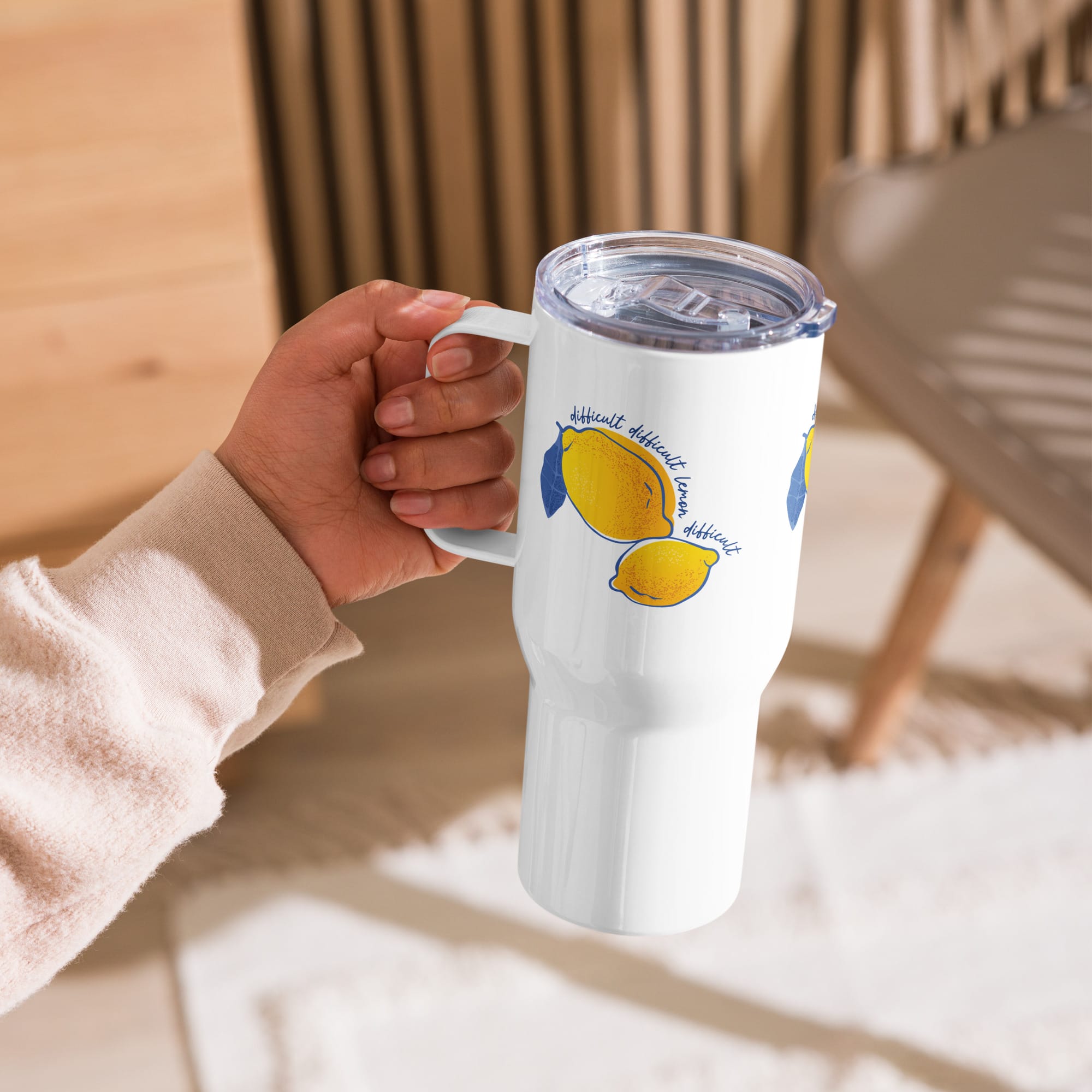 Difficult Lemon - Travel mug with a handle - Image 3