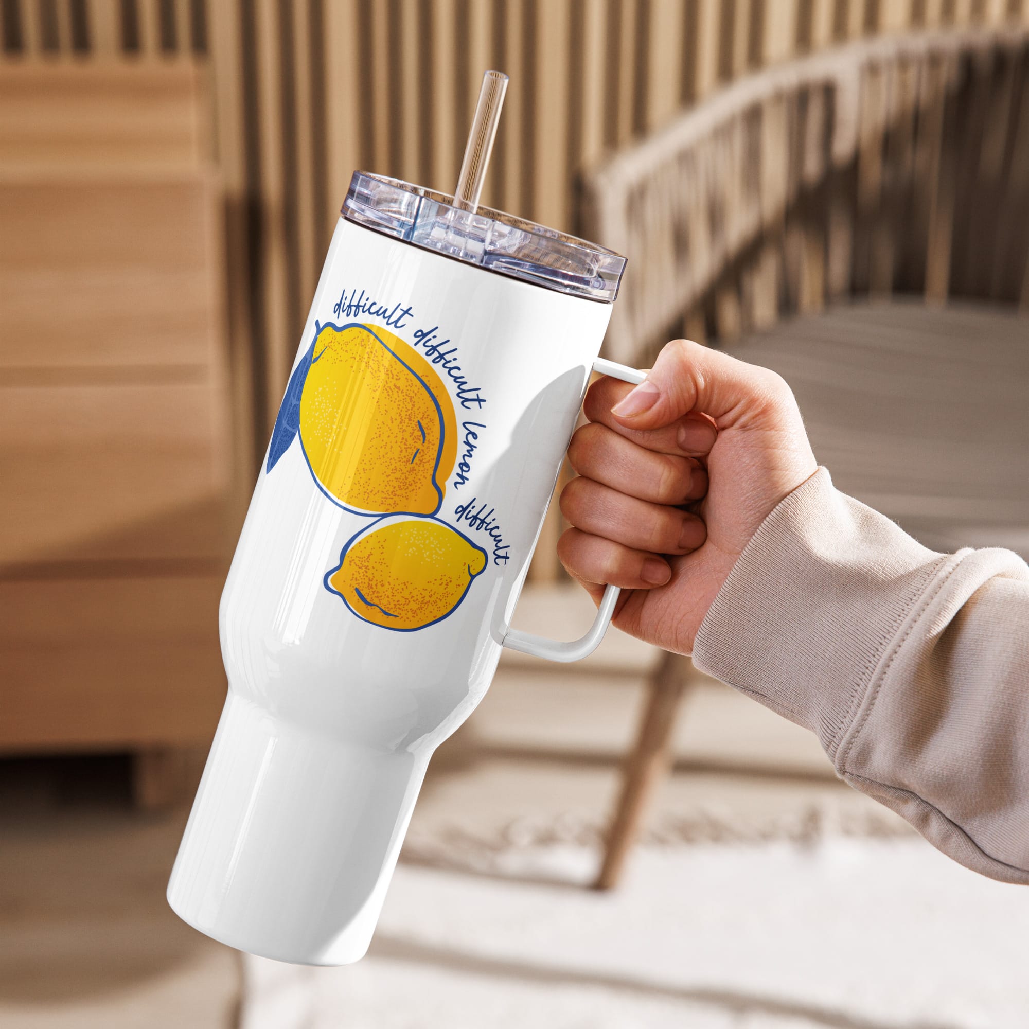 Difficult Lemon - Travel mug with a handle - Image 4