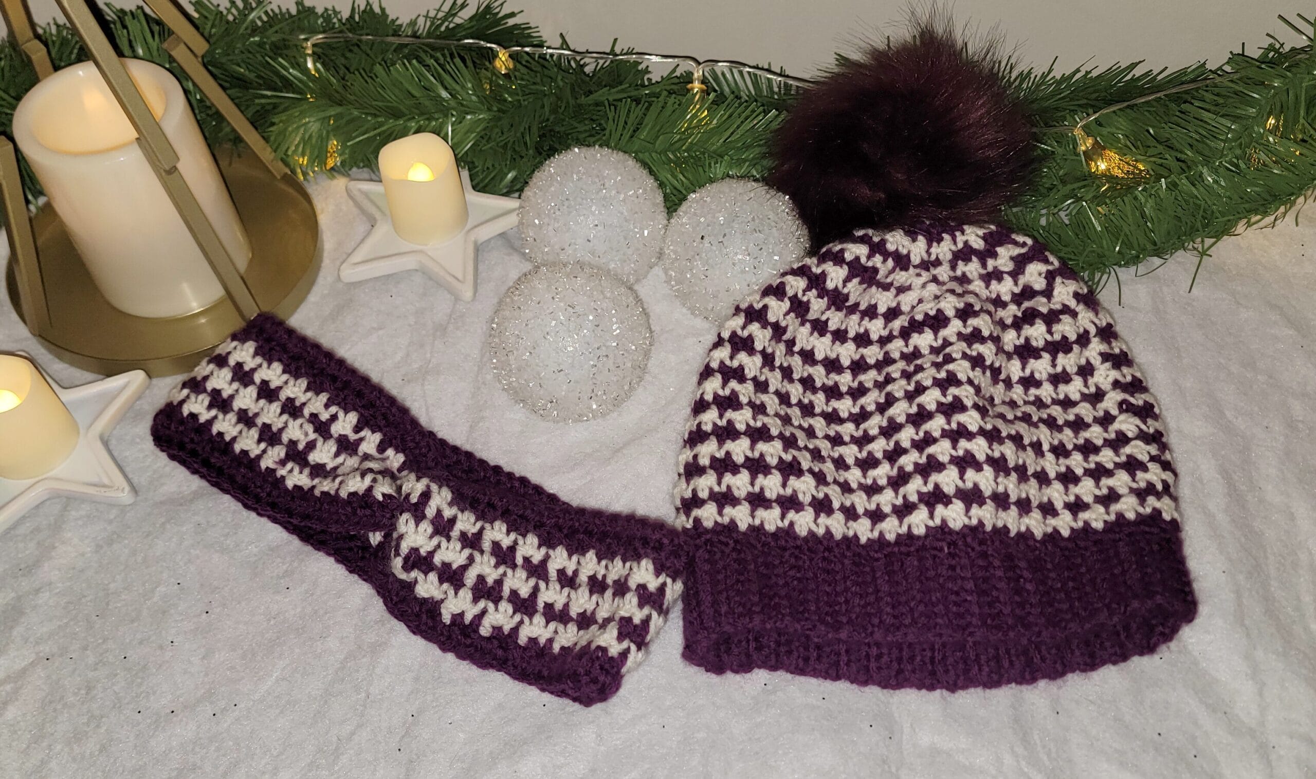 Cozy Reset Bundle : Hat & Ear Warmer Set - Houndstooth - Image 1